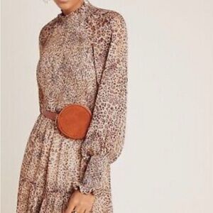 Monique Lhuillier Brown and Tan Mock Neck Sundress